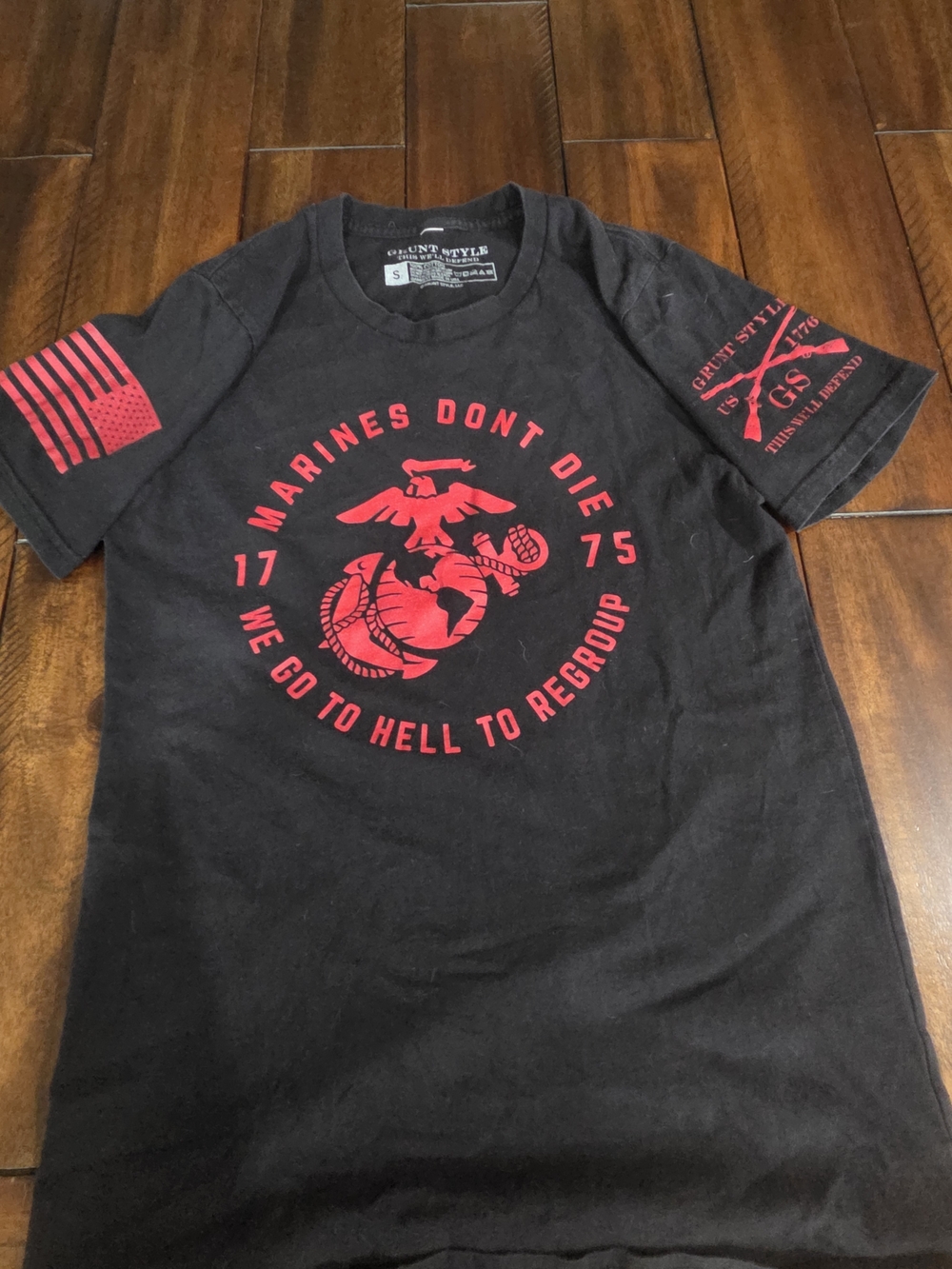 Grunt Style Black Short-Sleeve Tee with Red Marines Graphic
